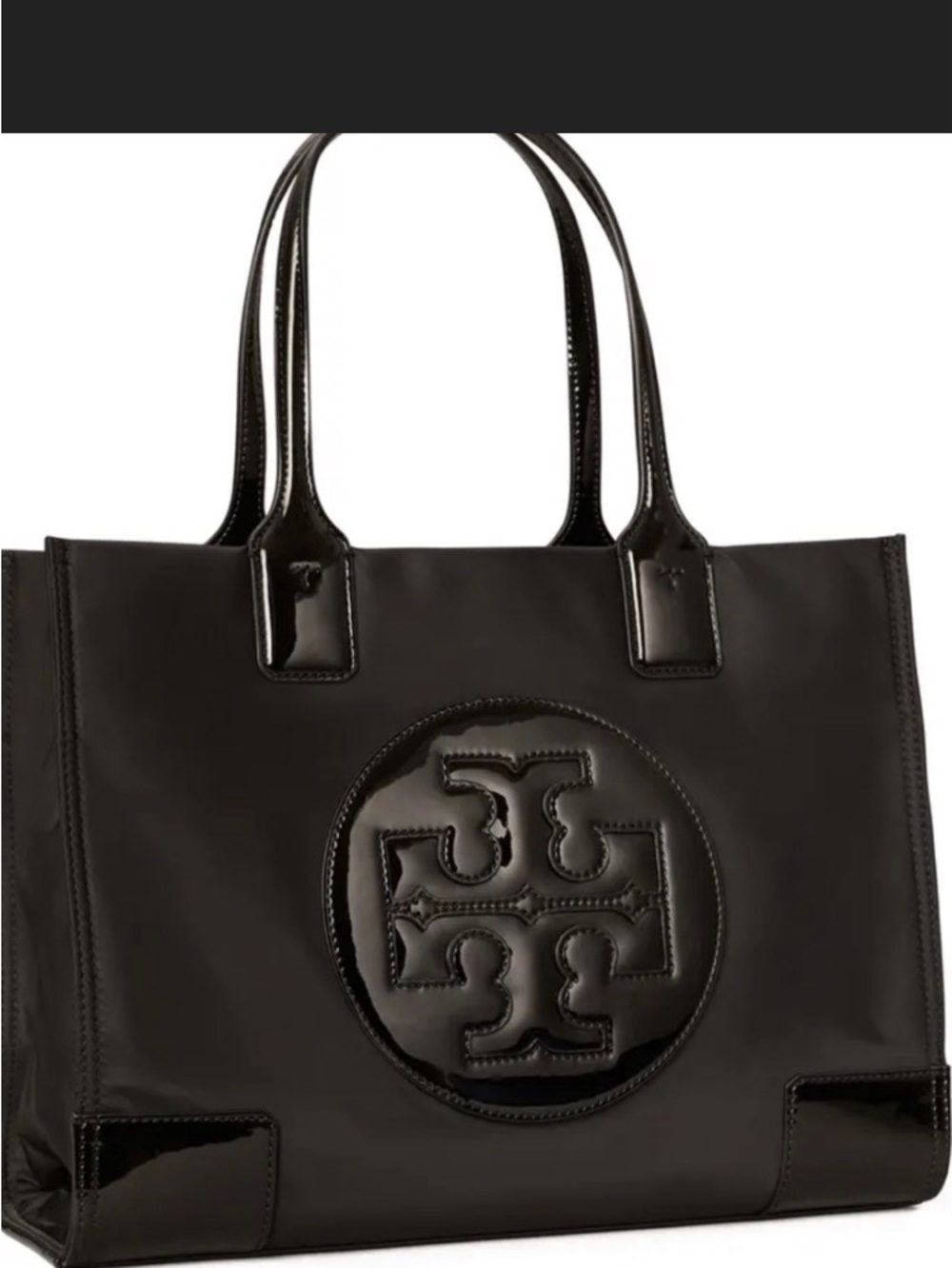 Tory Burch Ella Black Nylon Tote with Logo Patch
